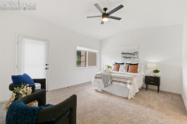 4430 Songglen Cir, Colorado Springs, CO 80906 - carpeted bedroom with lofted ceiling, baseboards, and a ceiling fan