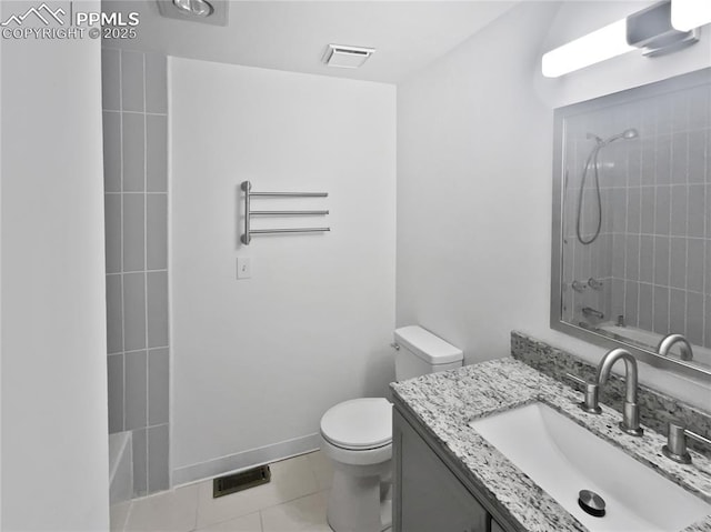 5570 Whimsical Dr, Colorado Springs, CO 80917 - bathroom featuring toilet, vanity, tile patterned flooring, and shower / washtub combination
