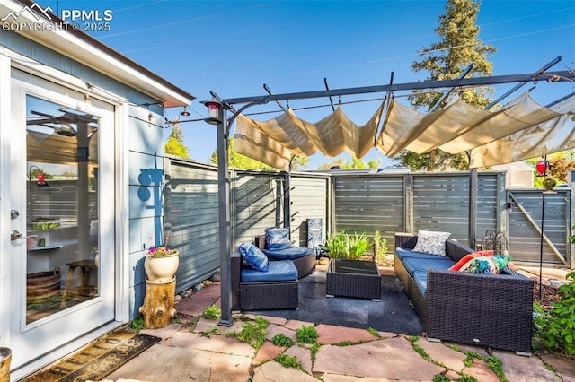 2430 N Tejon St, Colorado Springs, CO 80907 - fenced backyard featuring an outdoor hangout area, a patio, and a gate