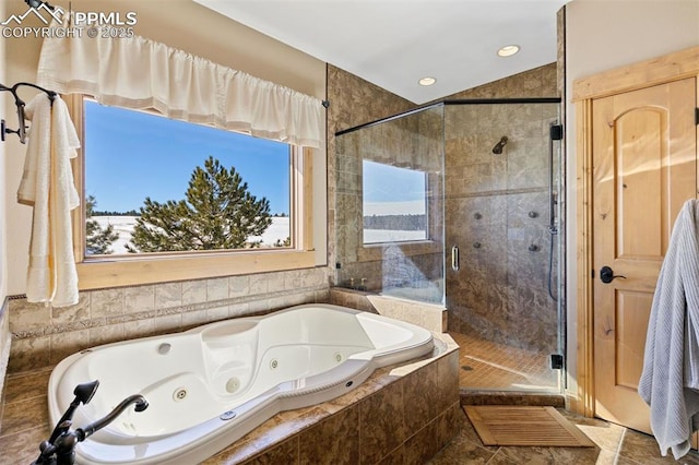 18320 Table Rock Rd, Colorado Springs, CO 80908 - bathroom featuring a tub with jets, a stall shower, plenty of natural light, and recessed lighting