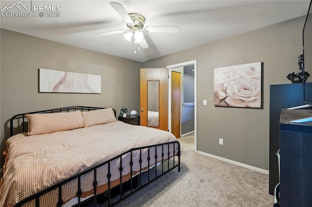 1225 Holland Park Blvd, Colorado Springs, CO 80907 - bedroom with baseboards, light colored carpet, and ceiling fan