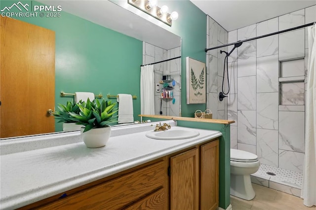 1225 Holland Park Blvd, Colorado Springs, CO 80907 - full bath featuring toilet, vanity, a shower with shower curtain, and tile patterned floors