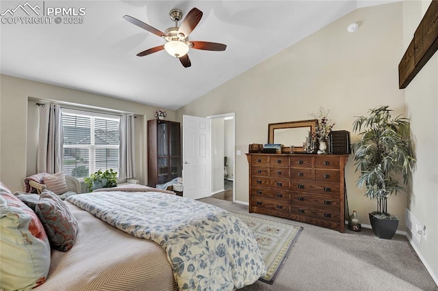 10641 Greenbelt Dr, Peyton, CO 80831 - carpeted bedroom with lofted ceiling, baseboards, and a ceiling fan