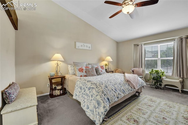 10641 Greenbelt Dr, Peyton, CO 80831 - carpeted bedroom with vaulted ceiling, baseboards, and ceiling fan