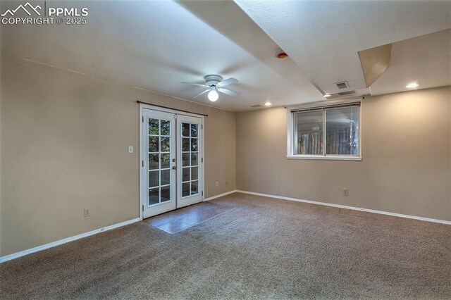 7435 Julynn Rd, Colorado Springs, CO 80919 - carpeted empty room featuring french doors, ceiling fan, baseboards, and recessed lighting