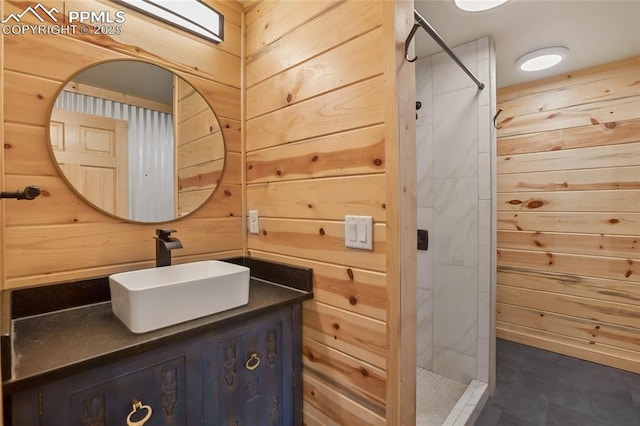 621 Yorktown Rd, Cripple Creek, CO 80863 - full bath with wood walls, vanity, and walk in shower
