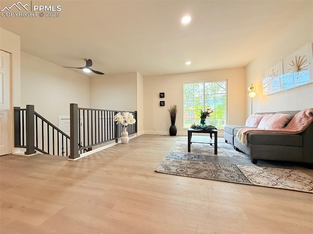 4770 Newton Dr, Colorado Springs, CO 80916 - living room featuring wood finished floors, ceiling fan, recessed lighting, and baseboards