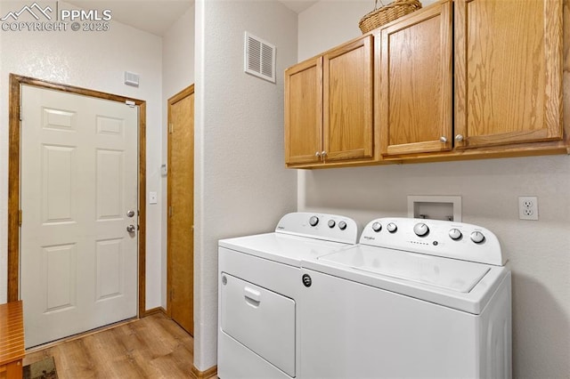 802 Red Eagle Ct, Woodland Park, CO 80863 - laundry area with cabinet space, washing machine and clothes dryer, light wood-type flooring, and a textured wall