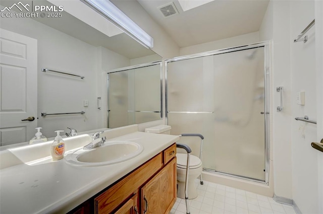 2609 Freedom Hts, Colorado Springs, CO 80904 - full bathroom with toilet, vanity, a stall shower, and baseboards