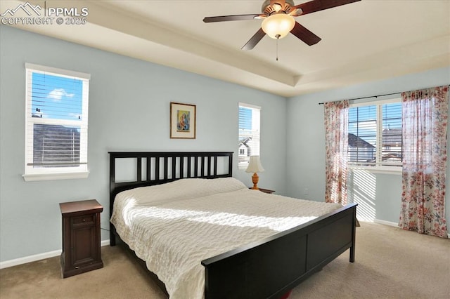 9773 Beryl Dr, Peyton, CO 80831 - bedroom featuring carpet floors, a tray ceiling, and multiple windows