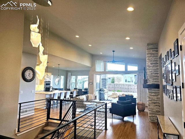4017 Notch Trl, Colorado Springs, CO 80924 - living room featuring wood finished floors, recessed lighting, and plenty of natural light