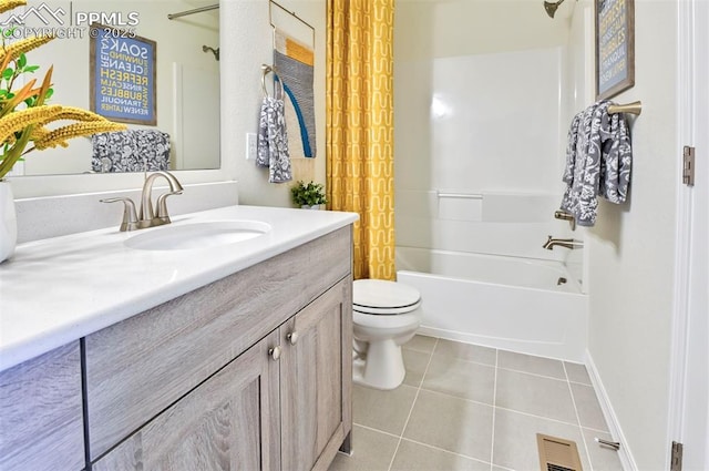 10811 Raylan Way, Falcon, CO 80831 - full bath with vanity, tile patterned floors, toilet, and shower / bathtub combination with curtain