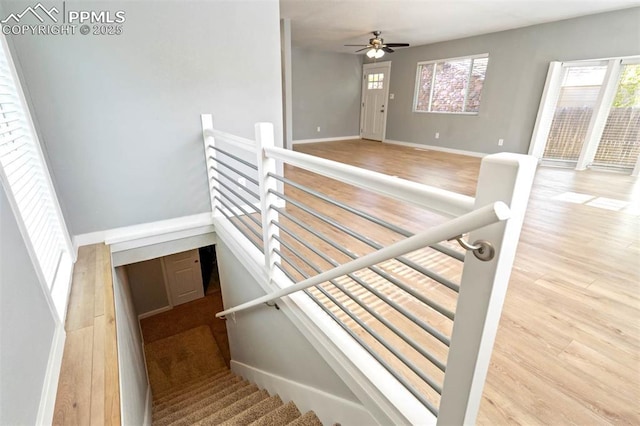 1210 Westend Ave, Colorado Springs, CO 80904 - staircase featuring wood finished floors, baseboards, and a ceiling fan