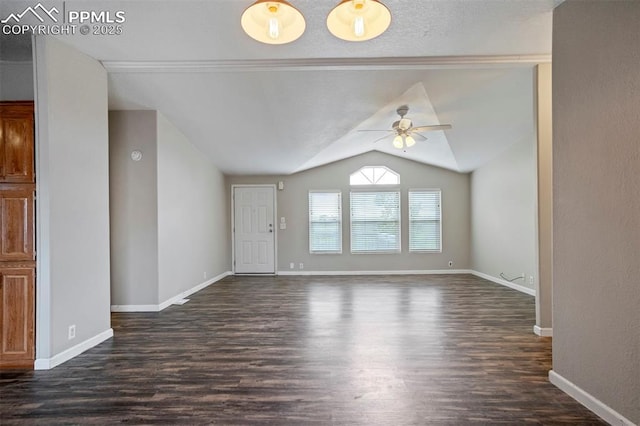 20150 Enoch Rd, Colorado Springs, CO 80930 - entrance foyer with ceiling fan, dark wood-type flooring, vaulted ceiling, and baseboards