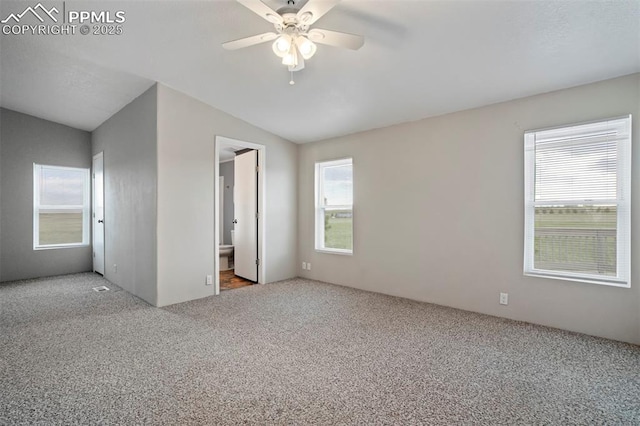 20150 Enoch Rd, Colorado Springs, CO 80930 - unfurnished bedroom featuring carpet flooring, lofted ceiling, ensuite bathroom, and ceiling fan