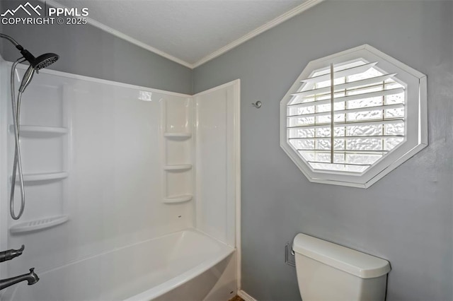 20150 Enoch Rd, Colorado Springs, CO 80930 - full bathroom featuring ornamental molding, toilet, and  shower combination