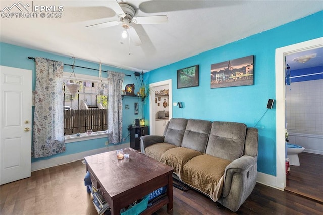 1416 S Wahsatch Ave, Colorado Springs, CO 80905 - living area with a ceiling fan, wood finished floors, and baseboards