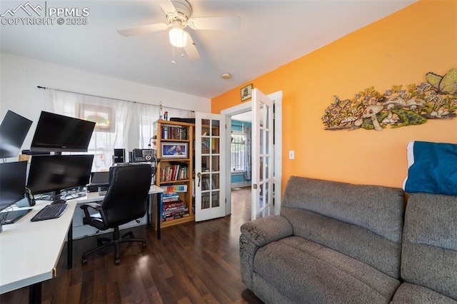 1416 S Wahsatch Ave, Colorado Springs, CO 80905 - office area with french doors, wood finished floors, and ceiling fan