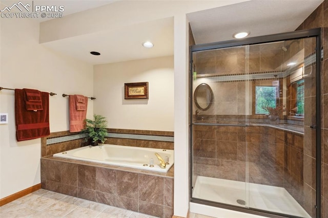720 Popes Valley Dr, Colorado Springs, CO 80919 - full bathroom with a bath, a shower stall, tile patterned flooring, and recessed lighting