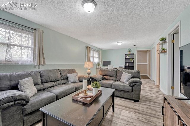 7108 Chippewa Rd, Colorado Springs, CO 80915 - living room with a textured ceiling and light wood-style floors