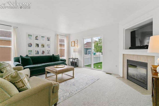 7711 Menagerie Ln, Colorado Springs, CO 80923 - carpeted living area featuring a fireplace