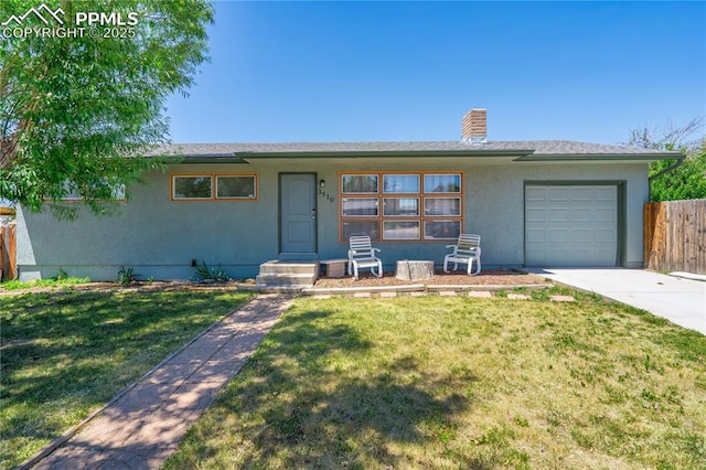 3510 Jon St, Colorado Springs, CO 80907 - single story home featuring concrete driveway, a garage, a chimney, and stucco siding