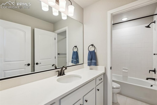 10671 Larimar Pt, Colorado Springs, CO 80905 - full bathroom with toilet, vanity, shower / washtub combination, and tile patterned floors