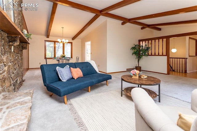 6331 Mesedge Dr, Colorado Springs, CO 80919 - living room with carpet, a chandelier, and baseboards