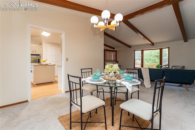 6331 Mesedge Dr, Colorado Springs, CO 80919 - dining space with light carpet, a chandelier, and baseboards