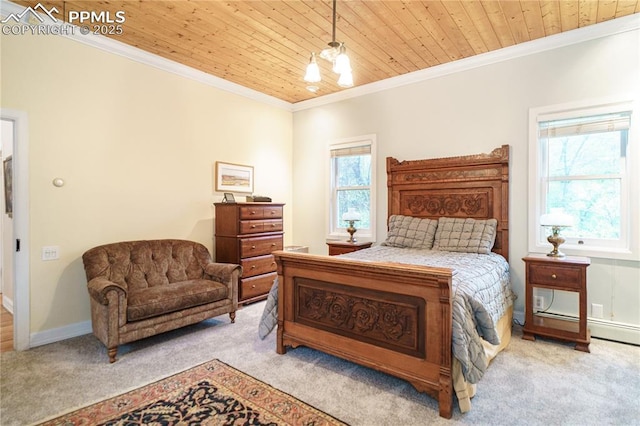 15 Cypress Ln, Colorado Springs, CO 80906 - carpeted bedroom featuring wooden ceiling, multiple windows, ornamental molding, and baseboards