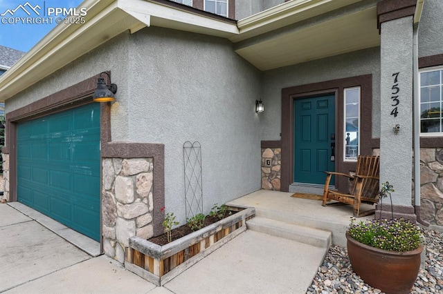 7534 Sistine Ln, Fountain, CO 80817 - entrance to property with stone siding, stucco siding, driveway, and an attached garage