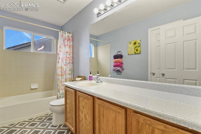 7534 Sistine Ln, Fountain, CO 80817 - full bathroom featuring toilet, shower / tub combo, vanity, and healthy amount of natural light