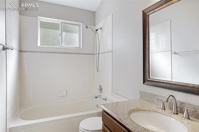 4465 Archwood Dr, Colorado Springs, CO 80920 - bathroom featuring vanity, shower / bathtub combination, and toilet