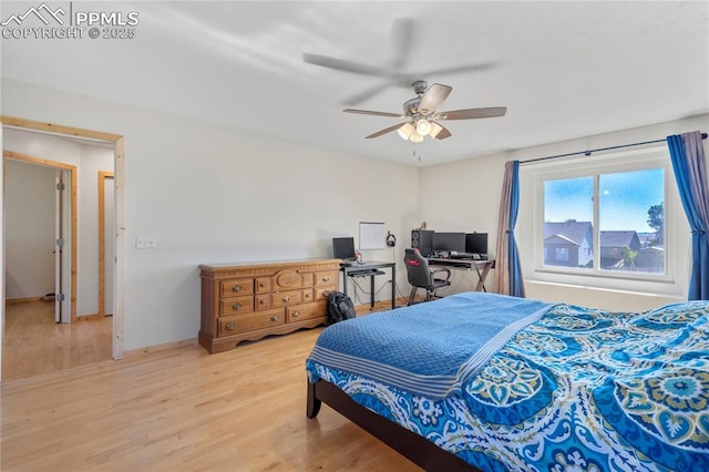 2620 Warrenton Way, Colorado Springs, CO 80922 - bedroom with light wood-type flooring, a desk, baseboards, and a ceiling fan