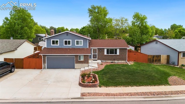 7350 Devinney Ct, Arvada, CO 80005 - split level home featuring a garage, brick siding, concrete driveway, and a shingled roof