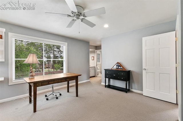 6 3rd St, Colorado Springs, CO 80906 - office with light carpet, ceiling fan, baseboards, and recessed lighting