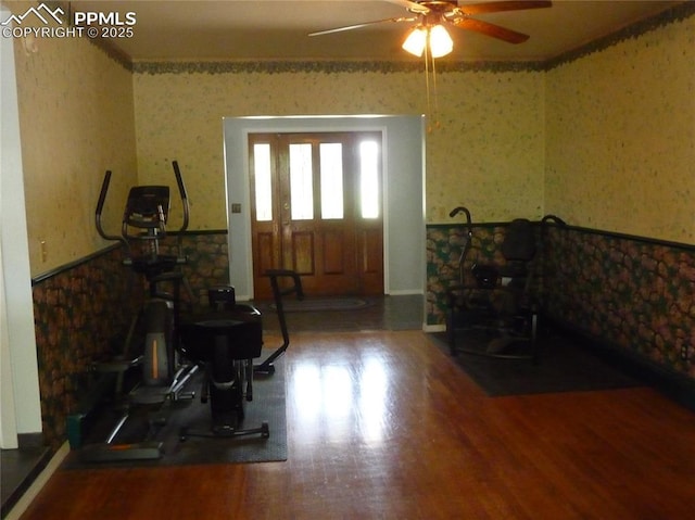 4307 Valli Vista Rd, Colorado Springs, CO 80915 - foyer entrance with a ceiling fan and wood finished floors