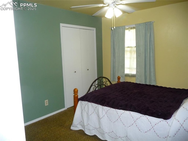 4307 Valli Vista Rd, Colorado Springs, CO 80915 - bedroom featuring a closet, carpet floors, baseboards, and a ceiling fan
