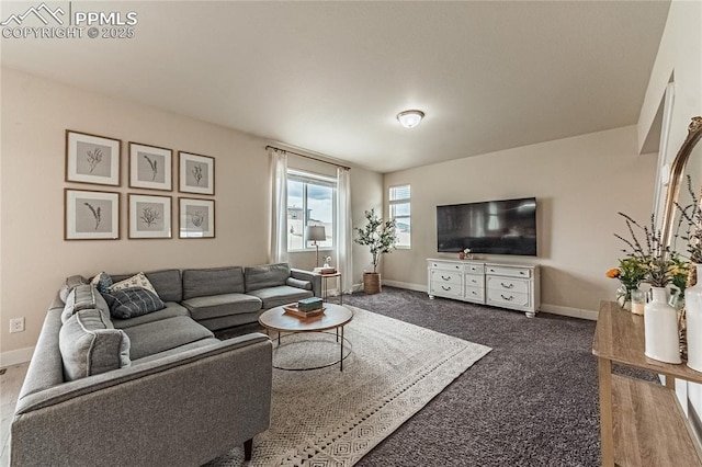 12670 Granite Ridge Dr, Peyton, CO 80831 - living room featuring baseboards and dark colored carpet