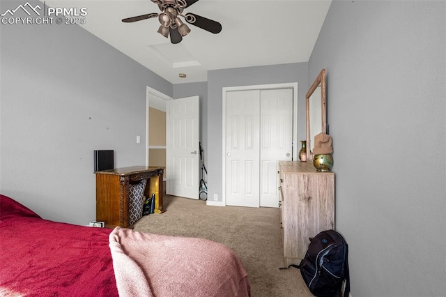 7526 Gallard Hts, Peyton, CO 80831 - bedroom featuring carpet, a closet, and a ceiling fan