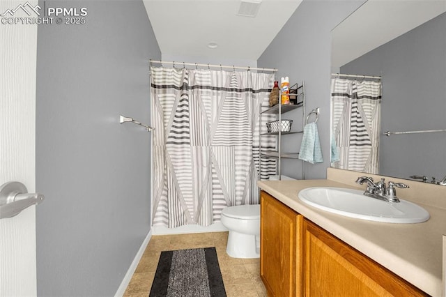 7526 Gallard Hts, Peyton, CO 80831 - full bath with vanity, toilet, tile patterned flooring, a shower with curtain, and baseboards