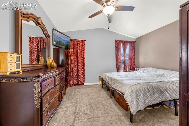 7526 Gallard Hts, Peyton, CO 80831 - bedroom featuring lofted ceiling, light carpet, ceiling fan, and baseboards