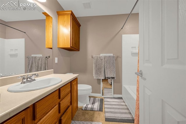 7526 Gallard Hts, Peyton, CO 80831 - bathroom with toilet, vanity, shower / washtub combination, baseboards, and tile patterned flooring
