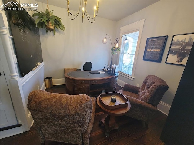 18 S 13th St, Colorado Springs, CO 80904 - office area featuring a chandelier, wood finished floors, and baseboards