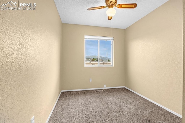 1810 Lanka Ln, Colorado Springs, CO 80915 - spare room featuring a textured wall, carpet, ceiling fan, baseboards, and a textured ceiling