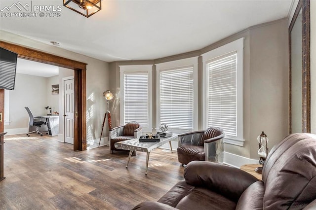 1807 W Colorado Ave, Colorado Springs, CO 80904 - living area with an office area, baseboards, wood finished floors, and plenty of natural light