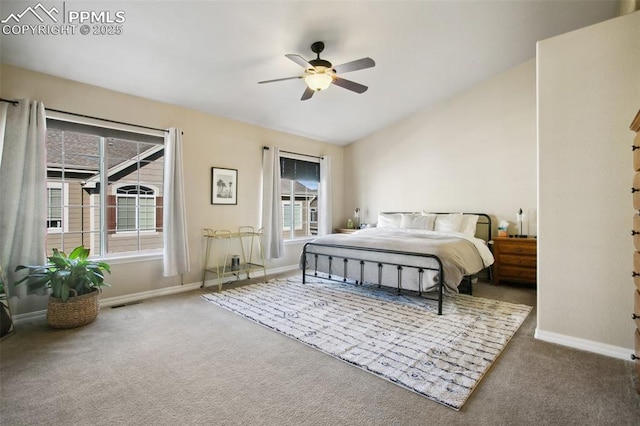4219 Mesa Point, Colorado Springs, CO 80923 - carpeted bedroom with baseboards, vaulted ceiling, and ceiling fan