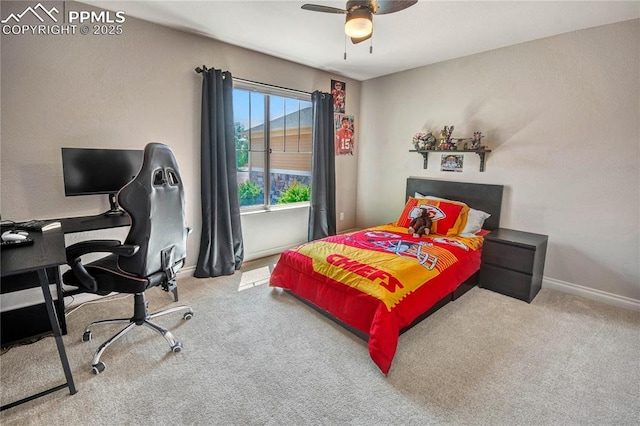 6728 Gelbvieh Rd, Peyton, CO 80831 - bedroom with carpet floors, ceiling fan, and a desk