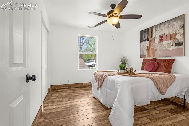 321 Graceland Grv, Colorado Springs, CO 80904 - bedroom with wood finished floors, baseboards, and ceiling fan