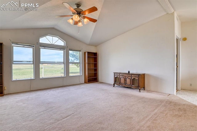20040 Drennan Rd, Colorado Springs, CO 80928 - carpeted empty room featuring vaulted ceiling and ceiling fan